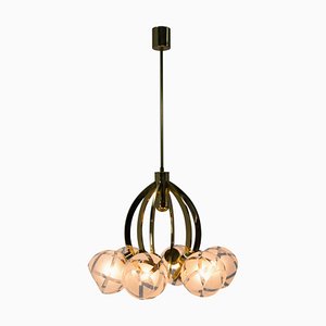 Brass and Glass 6-Light Chandelier, 1980s-TZ-1042484