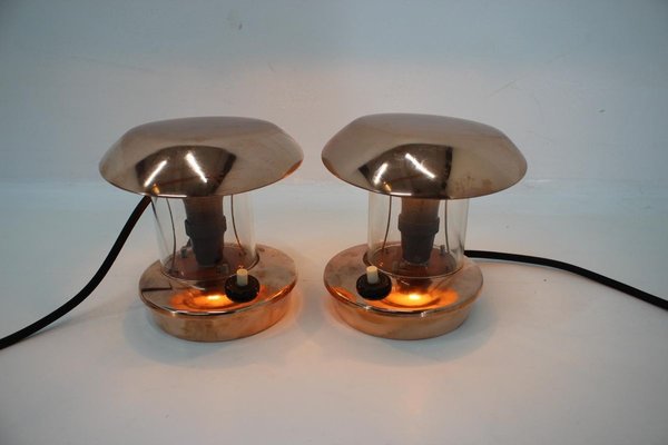 Brass and Glass Bauhaus Table Lamps, 1940s, Set of 2-TZ-891676