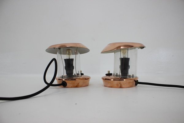 Brass and Glass Bauhaus Table Lamps, 1940s, Set of 2-TZ-891676