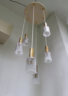 Brass and Glass Cascading Ceiling Lamp, 1960s-EY-554750