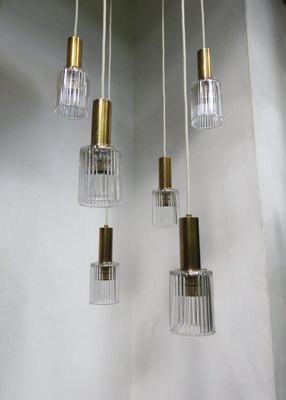 Brass and Glass Cascading Ceiling Lamp, 1960s-EY-554750