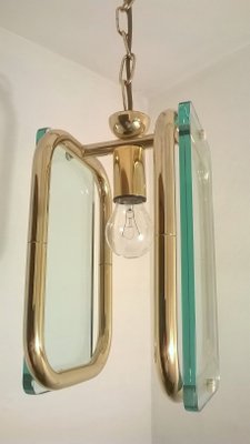 Brass and Glass Ceiling Lamp, 1940s-EI-24101