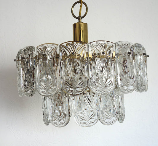 Brass and Glass Ceiling Lamp by J.T. Kalmar