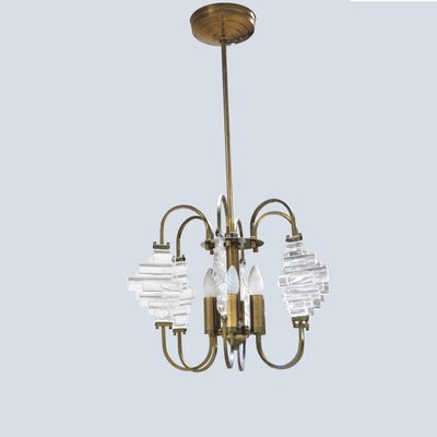 Brass and Glass Ceiling Lamp in the Style of Angelo Brotto, 1950s-JQO-629163