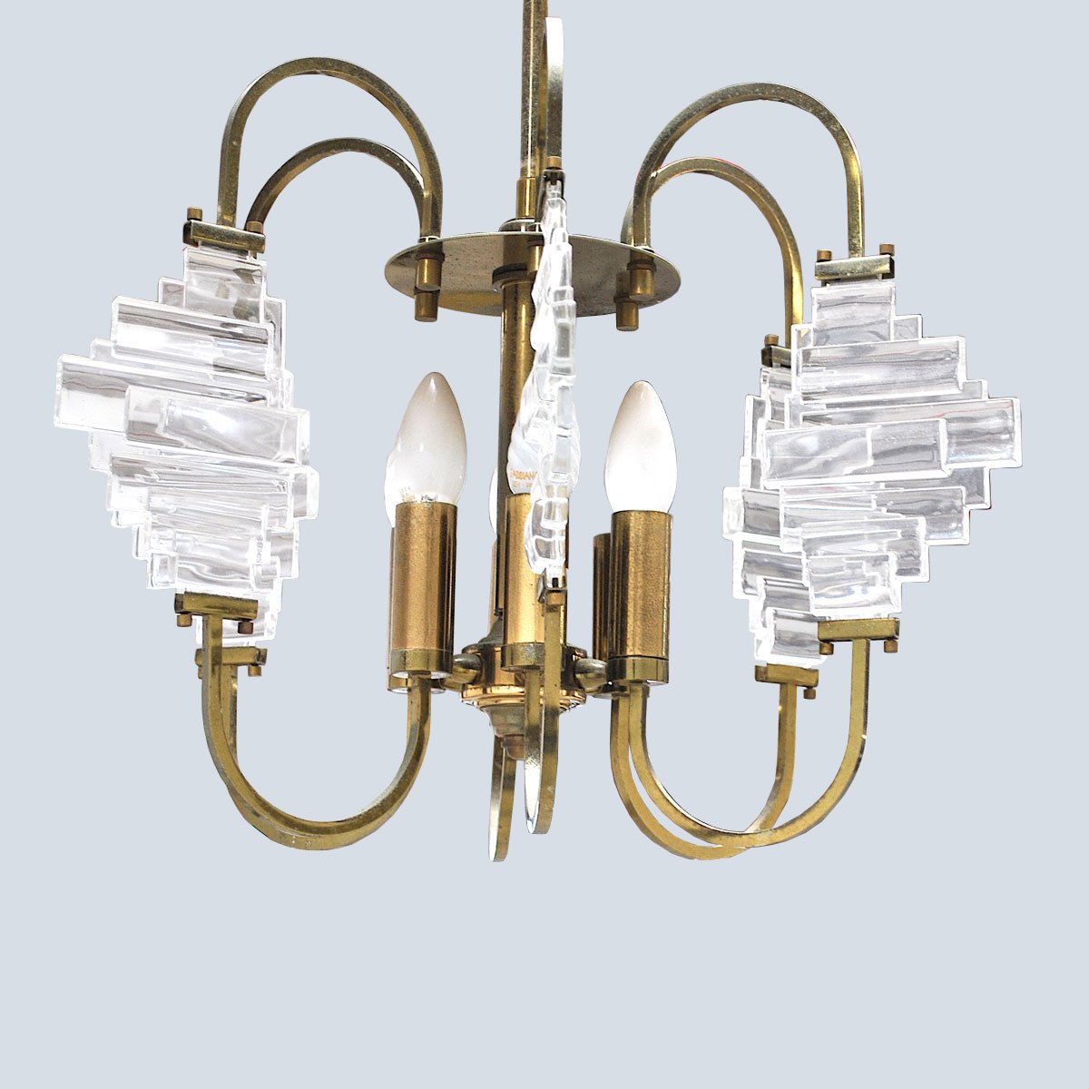 Brass and Glass Ceiling Lamp in the Style of Angelo Brotto, 1950s