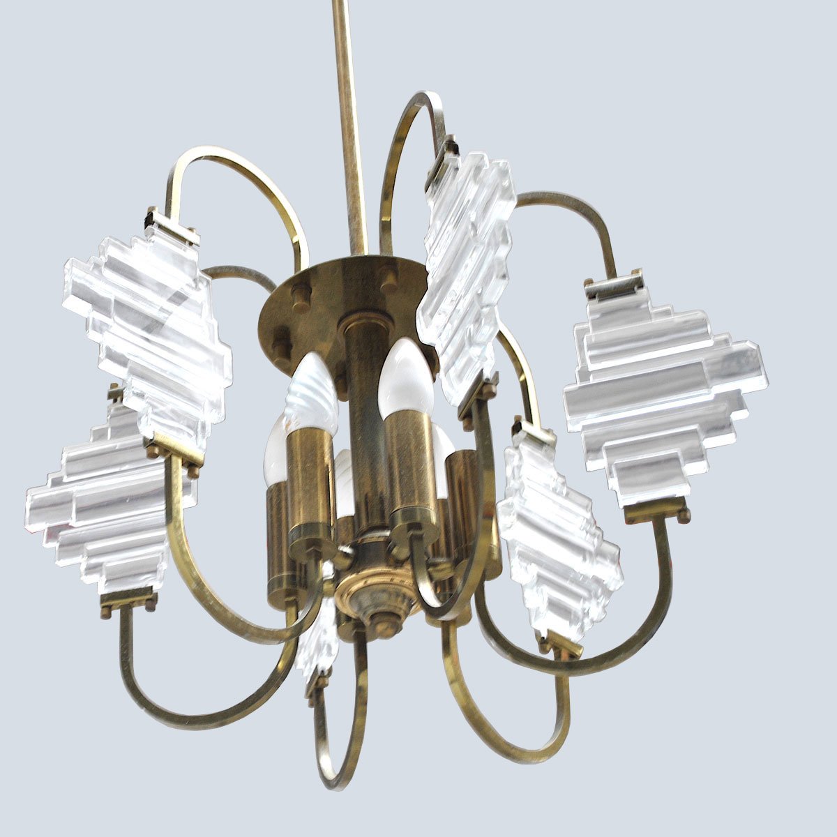 Brass and Glass Ceiling Lamp in the Style of Angelo Brotto, 1950s