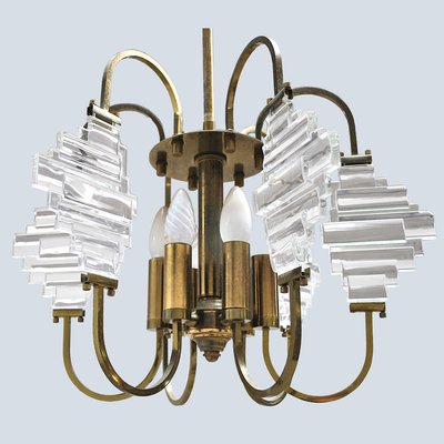 Brass and Glass Ceiling Lamp in the Style of Angelo Brotto, 1950s-JQO-629163