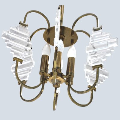 Brass and Glass Ceiling Lamp in the Style of Angelo Brotto, 1950s-JQO-629163