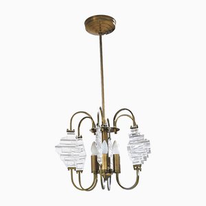 Brass and Glass Ceiling Lamp in the Style of Angelo Brotto, 1950s-JQO-629163