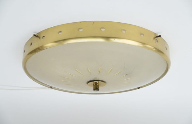 Brass and Glass Ceiling Lamp, Italy, 1950s-KQB-1060899