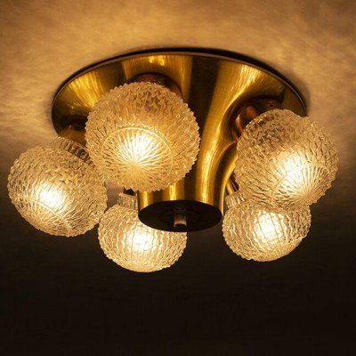 Brass and Glass Ceiling Light, 1970s-ENV-1463091