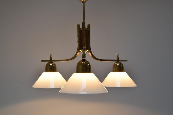 Brass and Glass Ceiling Light, 1980s-TZ-1422348