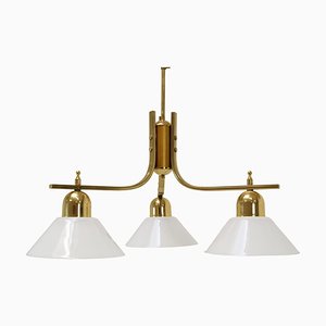 Brass and Glass Ceiling Light, 1980s-TZ-1422348