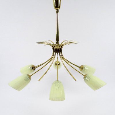 Brass and Glass Chandelier, 1950s-BH-1342180