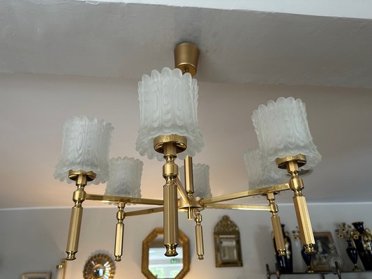 Brass and Glass Chandelier, 1970s-BFK-1755799