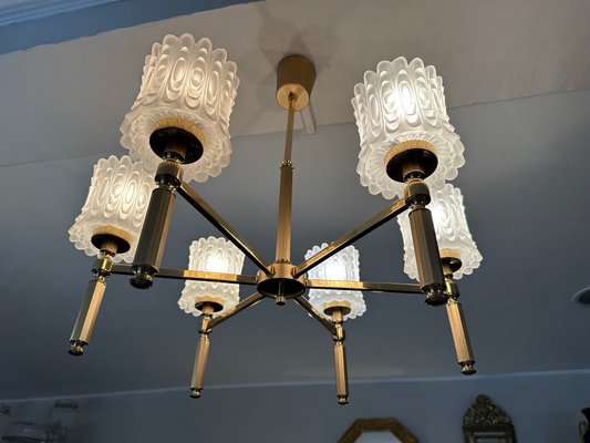 Brass and Glass Chandelier, 1970s-BFK-1755799