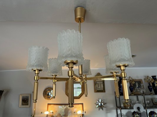 Brass and Glass Chandelier, 1970s-BFK-1755799