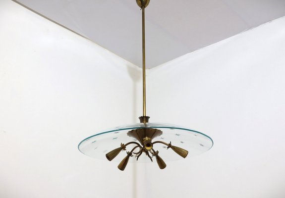 Brass and Glass Chandelier attributed to Pietro Chiesa, 1940s-ZQ-1448865