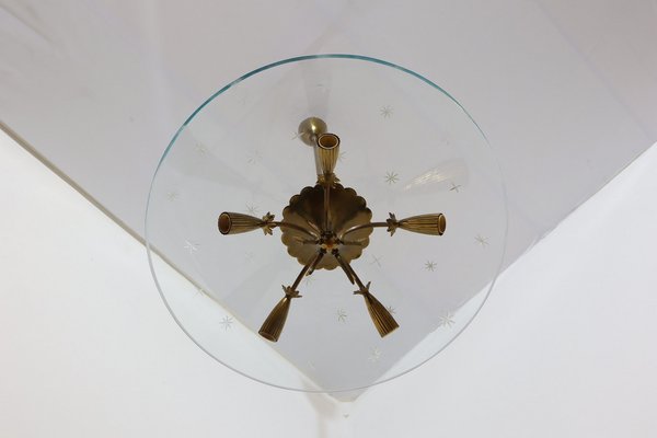 Brass and Glass Chandelier attributed to Pietro Chiesa, 1940s-ZQ-1448865