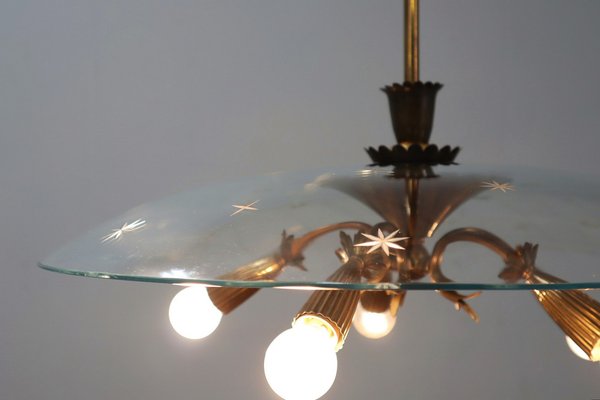 Brass and Glass Chandelier attributed to Pietro Chiesa, 1940s-ZQ-1448865