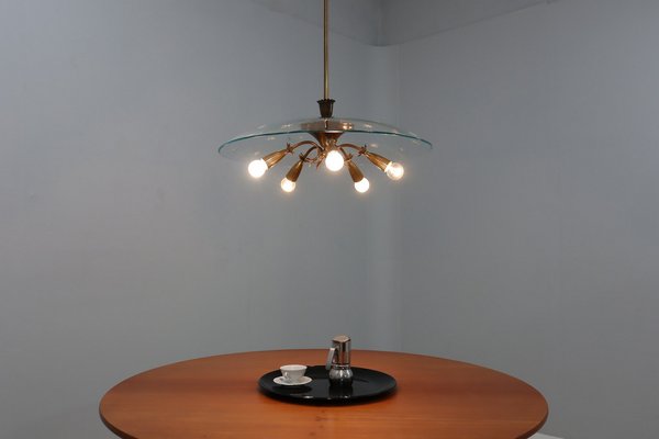 Brass and Glass Chandelier attributed to Pietro Chiesa, 1940s-ZQ-1448865