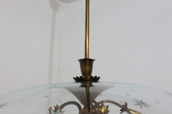 Brass and Glass Chandelier attributed to Pietro Chiesa, 1940s-ZQ-1448865