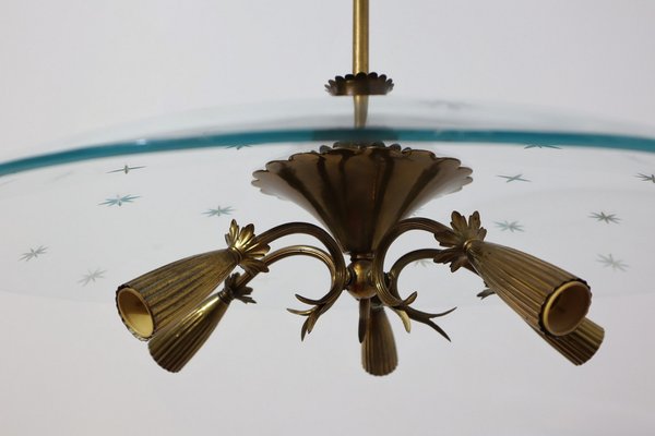 Brass and Glass Chandelier attributed to Pietro Chiesa, 1940s-ZQ-1448865