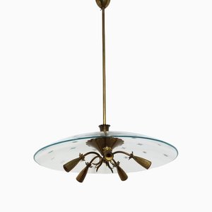 Brass and Glass Chandelier attributed to Pietro Chiesa, 1940s-ZQ-1448865