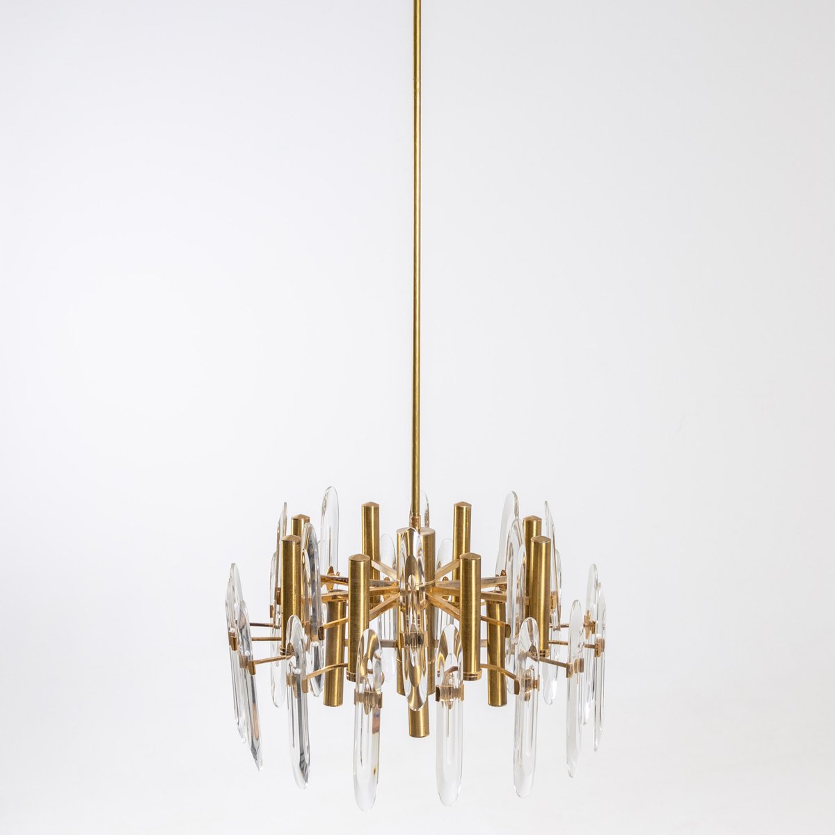 Brass and Glass Chandelier by Gaetano Sciolari, Italy, 1970s