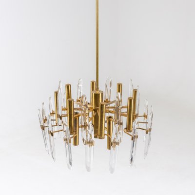 Brass and Glass Chandelier by Gaetano Sciolari, Italy, 1970s-VEI-1402594