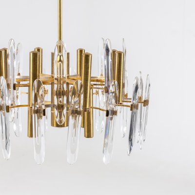 Brass and Glass Chandelier by Gaetano Sciolari, Italy, 1970s-VEI-1402594