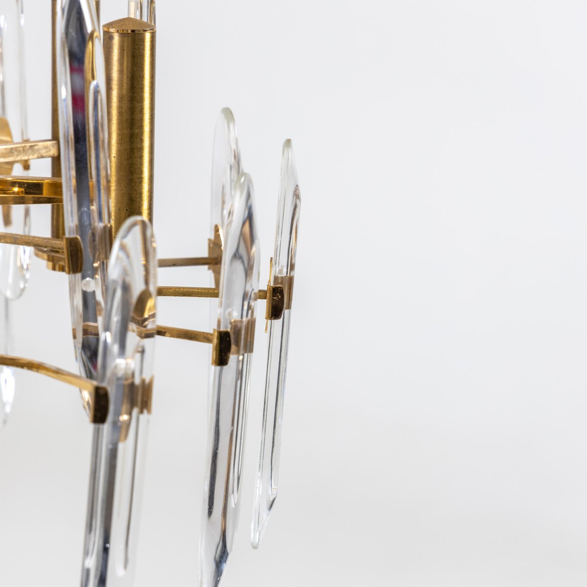 Brass and Glass Chandelier by Gaetano Sciolari, Italy, 1970s