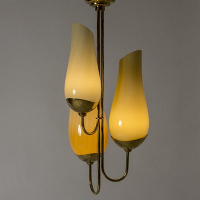 Brass and Glass Chandelier by Gunnel Nyman & Paavo Tynell-NL-941580