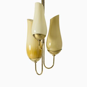 Brass and Glass Chandelier by Gunnel Nyman & Paavo Tynell-NL-941580