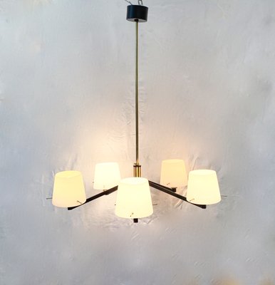 Brass and Glass Chandelier from Stilnovo, 1950s-XQC-1250378