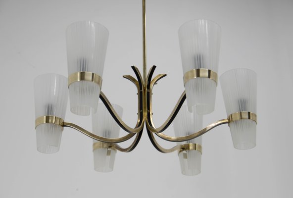 Brass and Glass Chandelier in Lyfa Style, Denmark, 1970s-TZ-999773