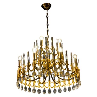 Brass and Glass Chandelier, Italy, attributed to Gaetano Sciolari, 1960s-MBH-1436483