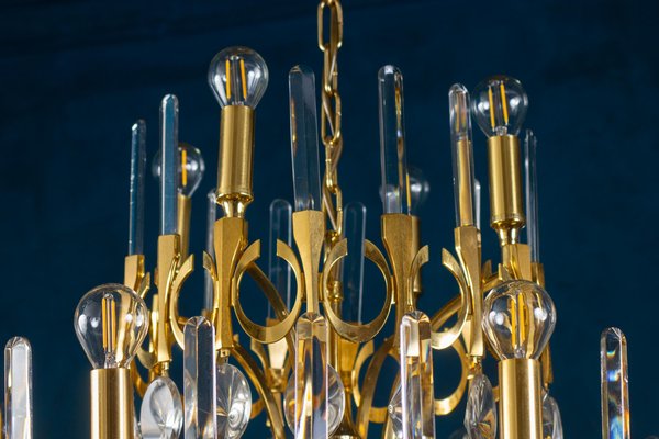 Brass and Glass Chandelier, Italy, attributed to Gaetano Sciolari, 1960s-MBH-1436483