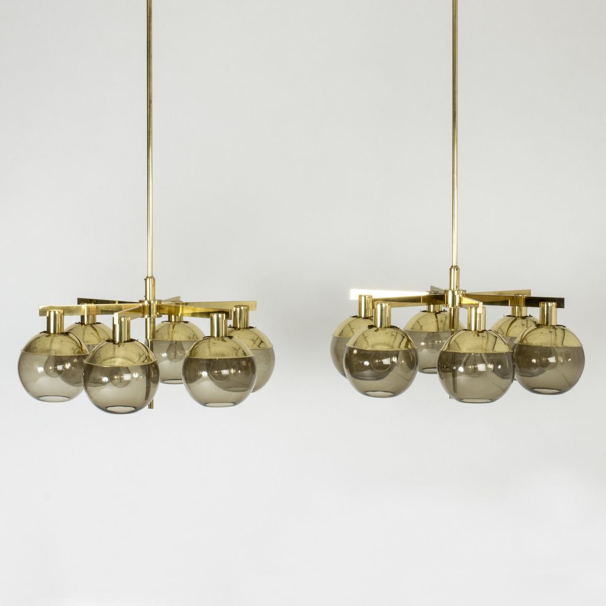 Brass and Glass Chandeliers by Hans-Agne Jakobsson for Hans-Agne Jakobsson AB Markaryd, 1960s, Set of 2