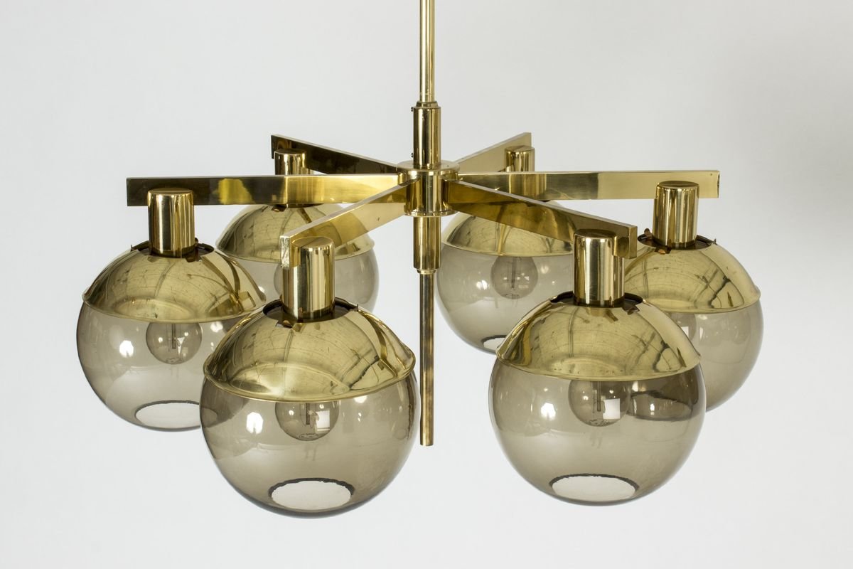 Brass and Glass Chandeliers by Hans-Agne Jakobsson for Hans-Agne Jakobsson AB Markaryd, 1960s, Set of 2