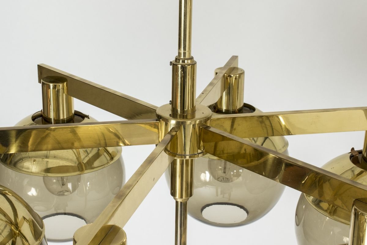 Brass and Glass Chandeliers by Hans-Agne Jakobsson for Hans-Agne Jakobsson AB Markaryd, 1960s, Set of 2