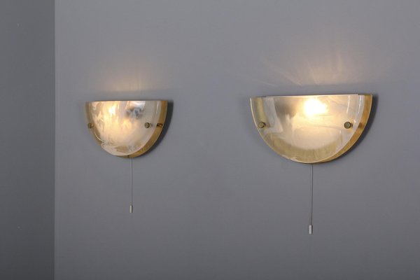 Brass and Glass Demi-Lune Sconces, Set of 2-OWS-1122843