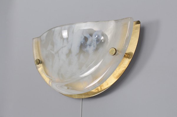 Brass and Glass Demi-Lune Sconces, Set of 2-OWS-1122843