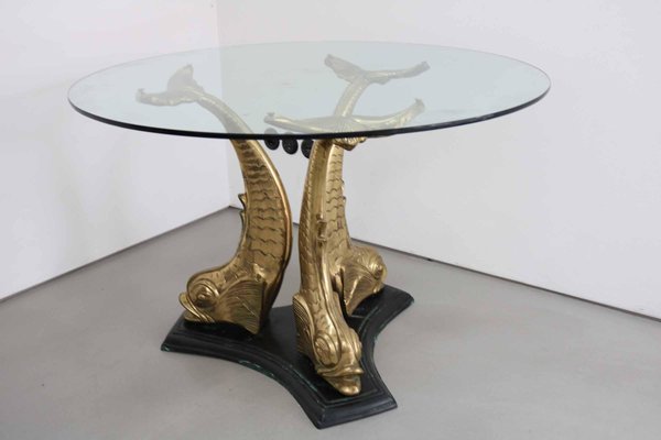 Brass and Glass Dining Table, Italy, 1960s-VLZ-1064071