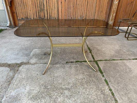 Brass and Glass Dining Table, Italy 1970-OXJ-1238809