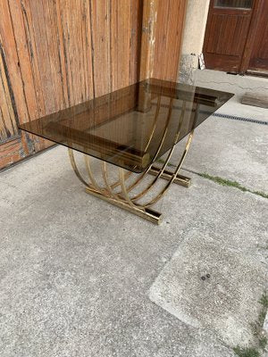 Brass and Glass Dining Table, Italy, 1970s-OXJ-1730092