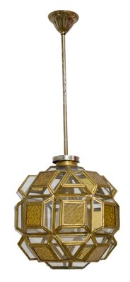 Brass and Glass Faceted Pendant Lamp, France, 1960s-RIU-947785