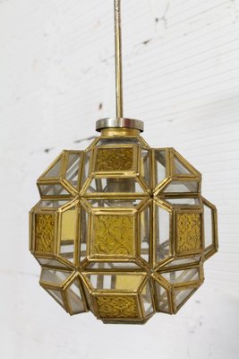 Brass and Glass Faceted Pendant Lamp, France, 1960s-RIU-947785