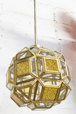 Brass and Glass Faceted Pendant Lamp, France, 1960s-RIU-947785