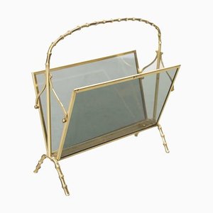 Brass and Glass Faux Bamboo Magazine Rack from Maison Baguès, 1960s-VLZ-631890